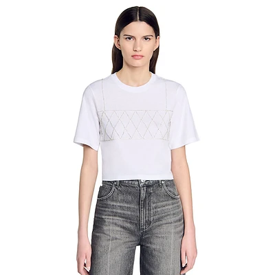 Rhinestone-Patterned T-Shirt