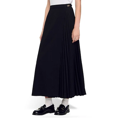 Souvenir Chain-Buckle Pleated Wrap Maxi Skirt