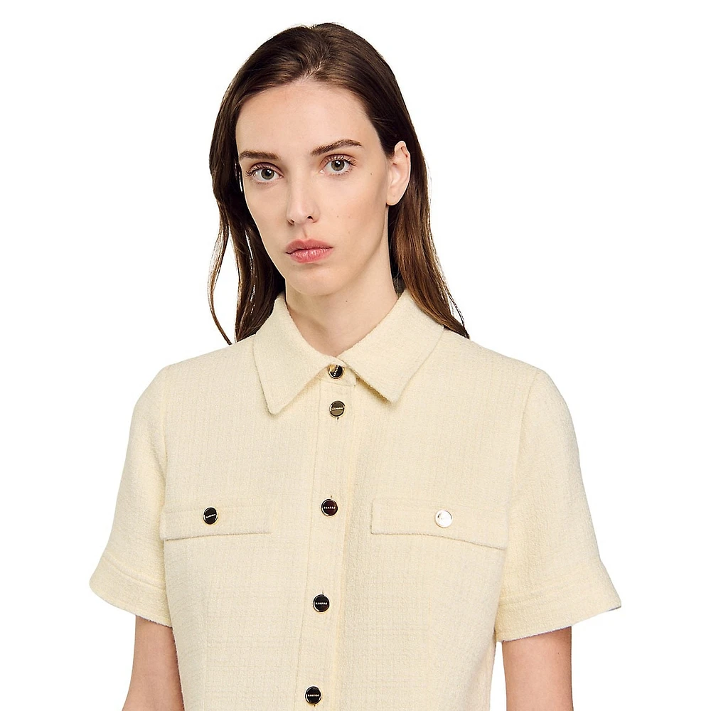 Demoiselle Tweed Belted Mini Shirt Dress