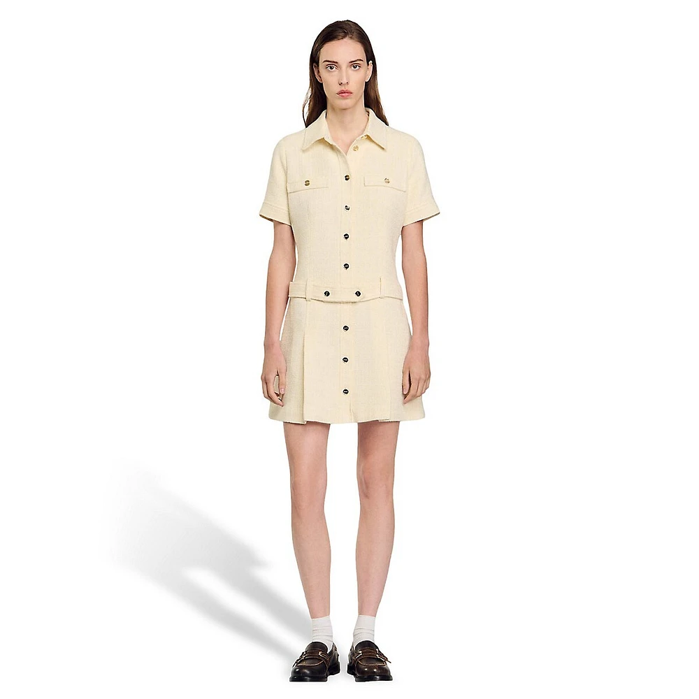 Demoiselle Tweed Belted Mini Shirt Dress