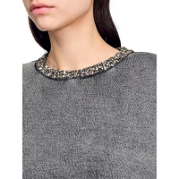 Geode Jewelled-Collar Puff-Sleeve Sweatshirt