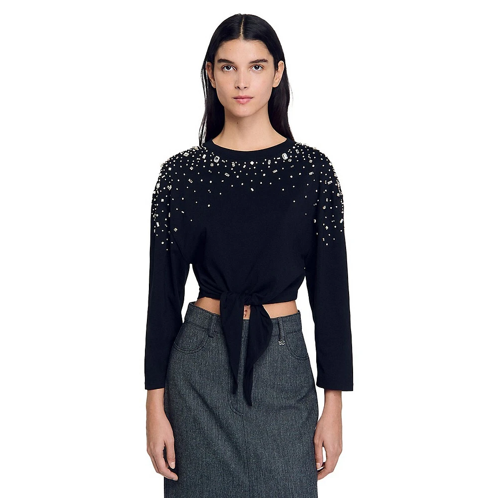 Stellarstrass Tie-Front Embellished Top