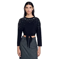 Stellarstrass Tie-Front Embellished Top