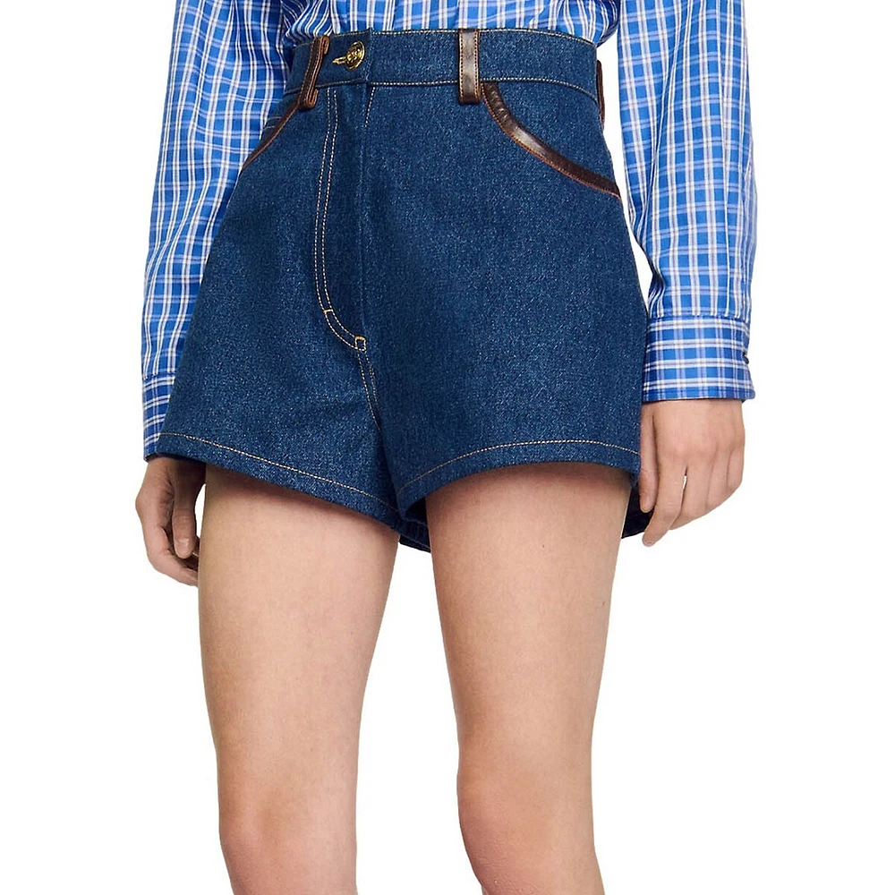 Nevada Leather-Trim Denim Shorts