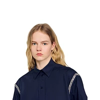 Claire Rhinestone-Trim Oversized Poplin Shirt