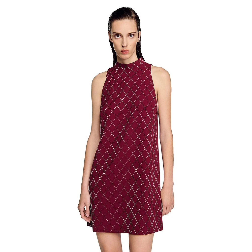 Bijoux Sleeveless Diamond-Pattern Mini Dress