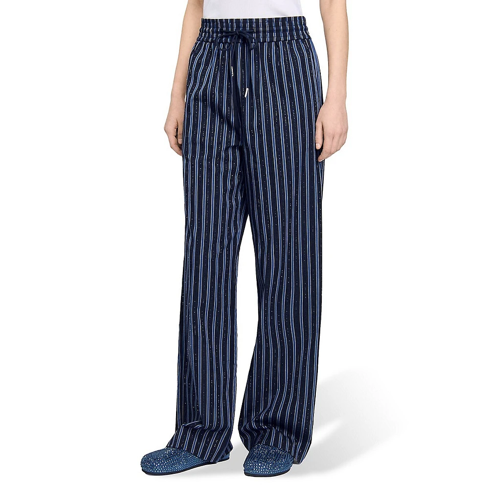 Wightfall Rhinestone Striped Wide-Leg Drawstring Pants