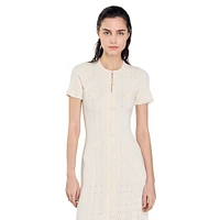 Milo Short-Sleeve Mixed-Stitch Knit Midi Dress