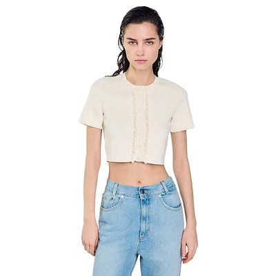 Lollia Ruffled Short-Sleeve Cropped Cardigan