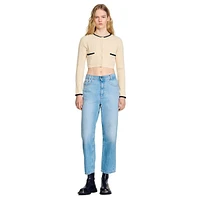 Bobo Contrast-Trim Ribbed Cropped Cardigan