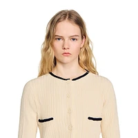 Bobo Contrast-Trim Ribbed Cropped Cardigan