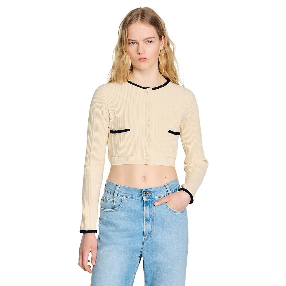 Bobo Contrast-Trim Ribbed Cropped Cardigan