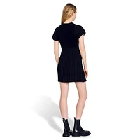 Claudine Short-Sleeve Pleated Knit Mini Dress