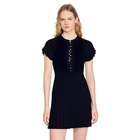 Claudine Short-Sleeve Pleated Knit Mini Dress