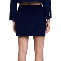 Marjy Button-Trim Double-Faced Wool Mini Skirt