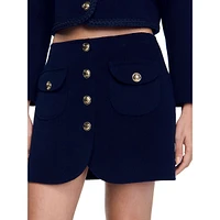 Marjy Button-Trim Double-Faced Wool Mini Skirt