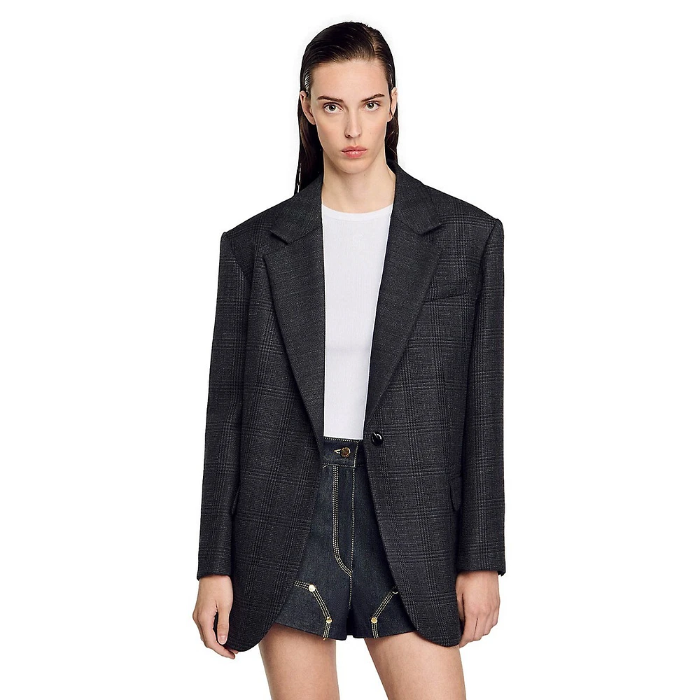 Felicie Oversized Virgin Wool Glen Plaid Blazer