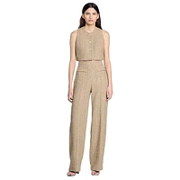 Bardem High-Waist Wide-Leg Tweed Dress Pants