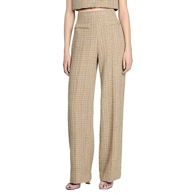 Bardem High-Waist Wide-Leg Tweed Dress Pants