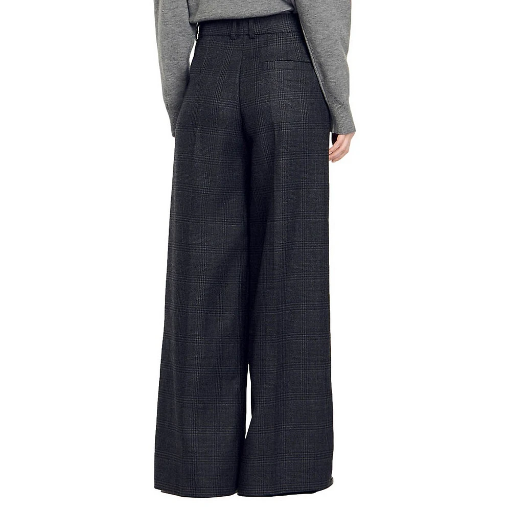 Felix Virgin Wool Plaid Wide-Leg Dress Pants