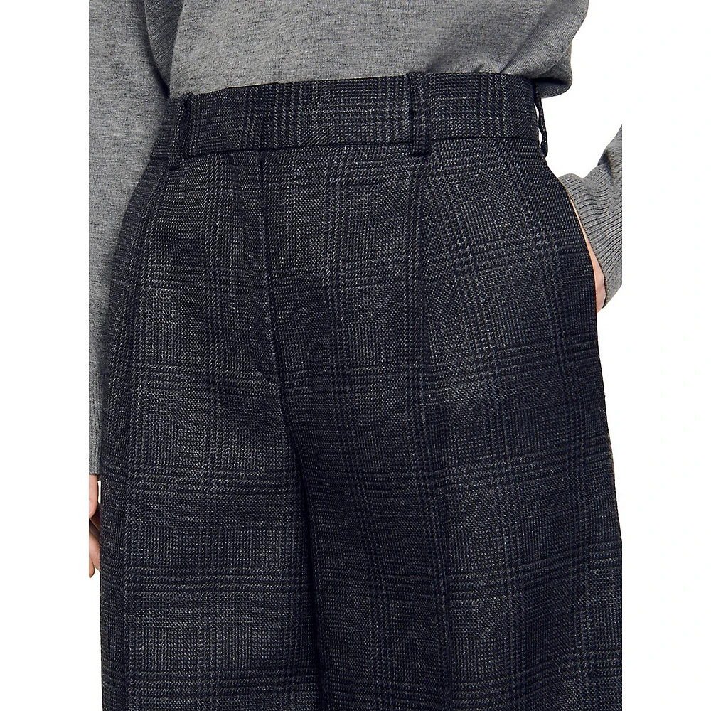 Felix Virgin Wool Plaid Wide-Leg Dress Pants