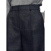 Felix Virgin Wool Plaid Wide-Leg Dress Pants