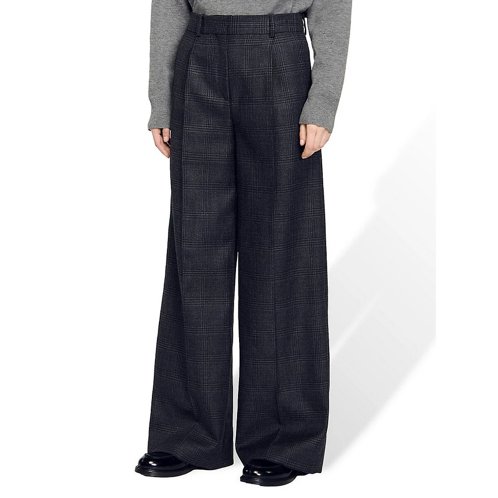 Felix Virgin Wool Plaid Wide-Leg Dress Pants