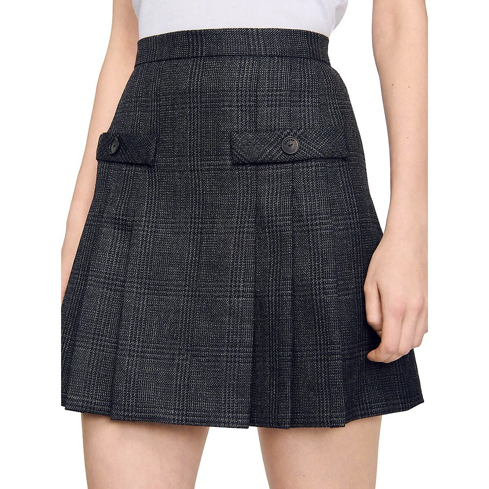 Felicite Check Wool Pleated Mini Skirt