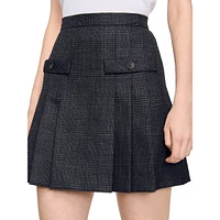 Felicite Check Wool Pleated Mini Skirt