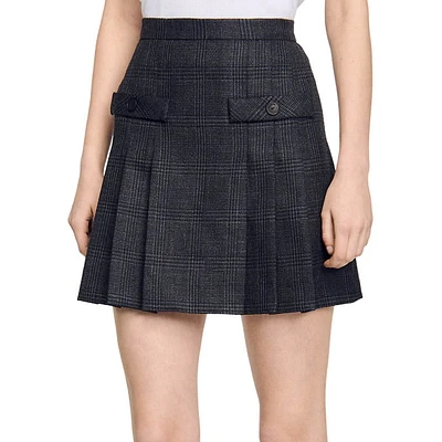 Felicite Check Wool Pleated Mini Skirt