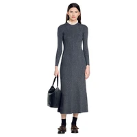 Elorine Ruffled-Collar Rib-Knit Mixi Dress