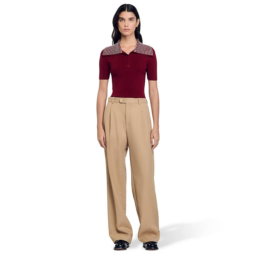 Monny Wool-Blend Wide-Leg Dress Pants