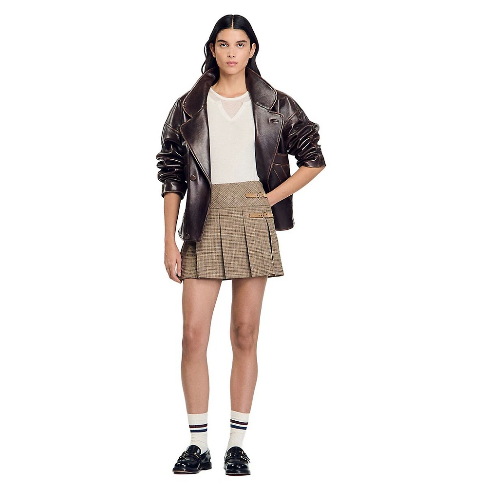 Cary Pleated Buckle Mini Skirt