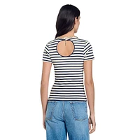 Rimini Rhinestone-Neckline Striped T-Shirt