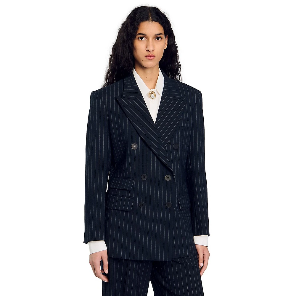 Courbevoie Wool-Blend Double-Breasted Pinstripe Blazer