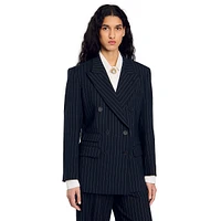 Courbevoie Wool-Blend Double-Breasted Pinstripe Blazer