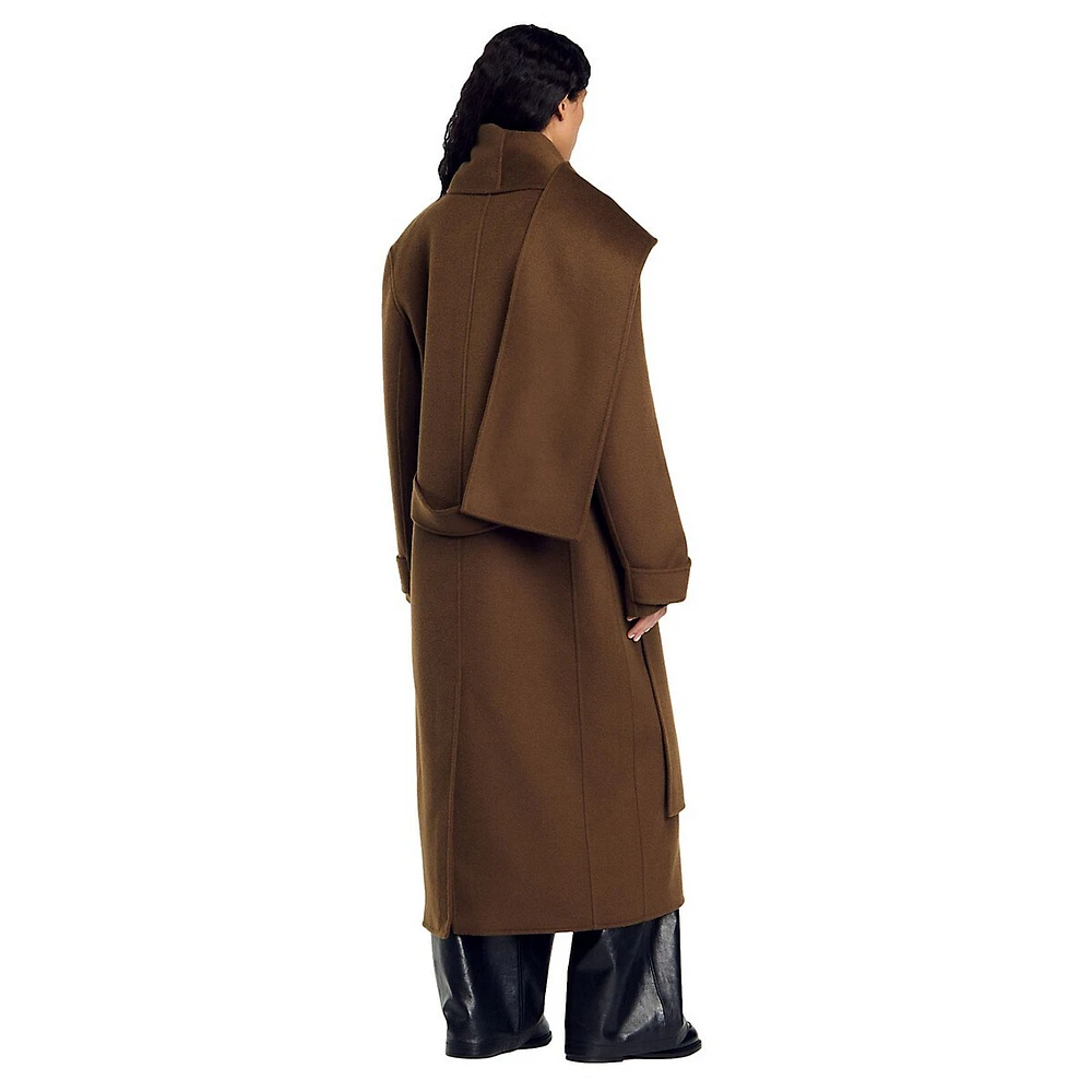 Uma Scarf-Collar Long Wool Coat