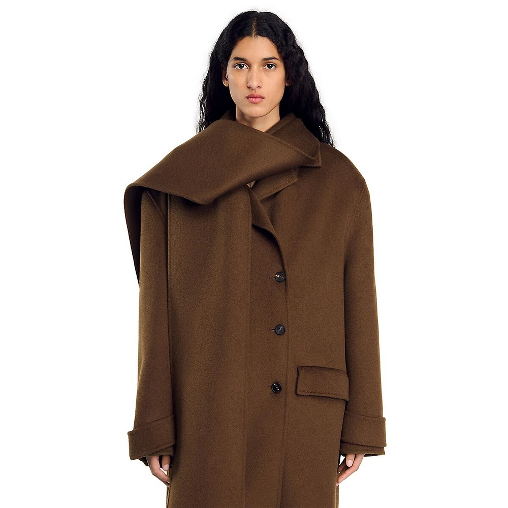 Uma Scarf-Collar Long Wool Coat