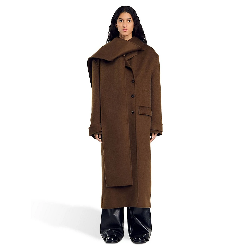 Uma Scarf-Collar Long Wool Coat