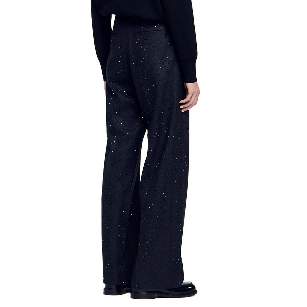 Affleck Pleated Embellished Wool Dress Pants