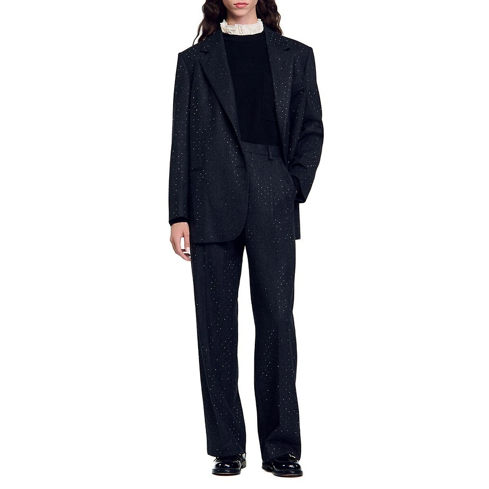 Affleck Pleated Embellished Wool Dress Pants