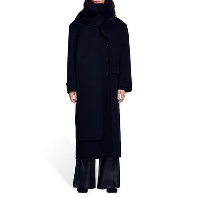 Uma Scarf-Collar Long Wool Coat