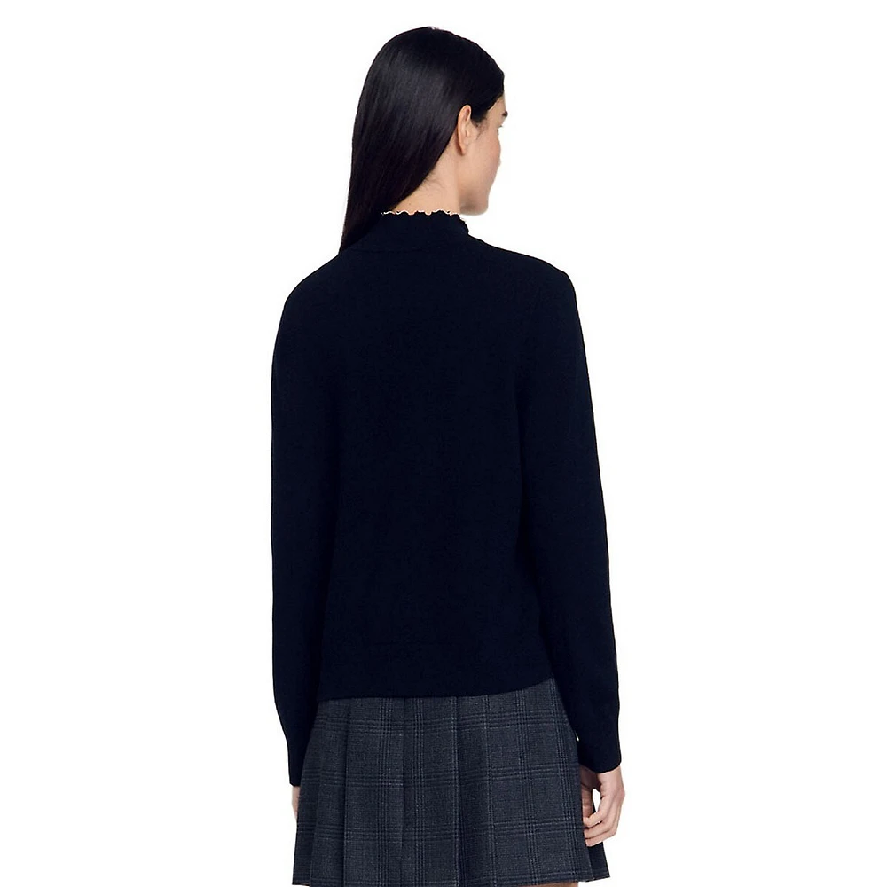 Alex Beaded-Ruffle-Neck Wool & Cashmere Sweater