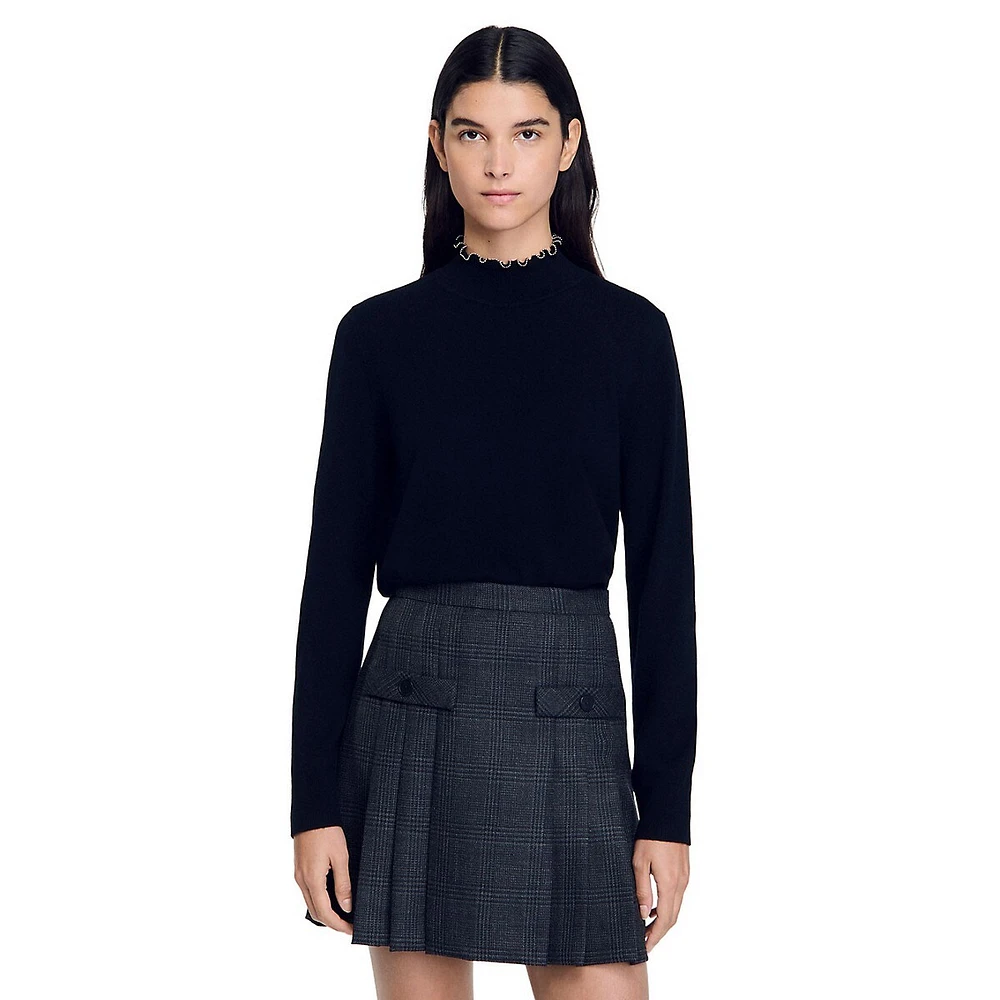 Alex Beaded-Ruffle-Neck Wool & Cashmere Sweater