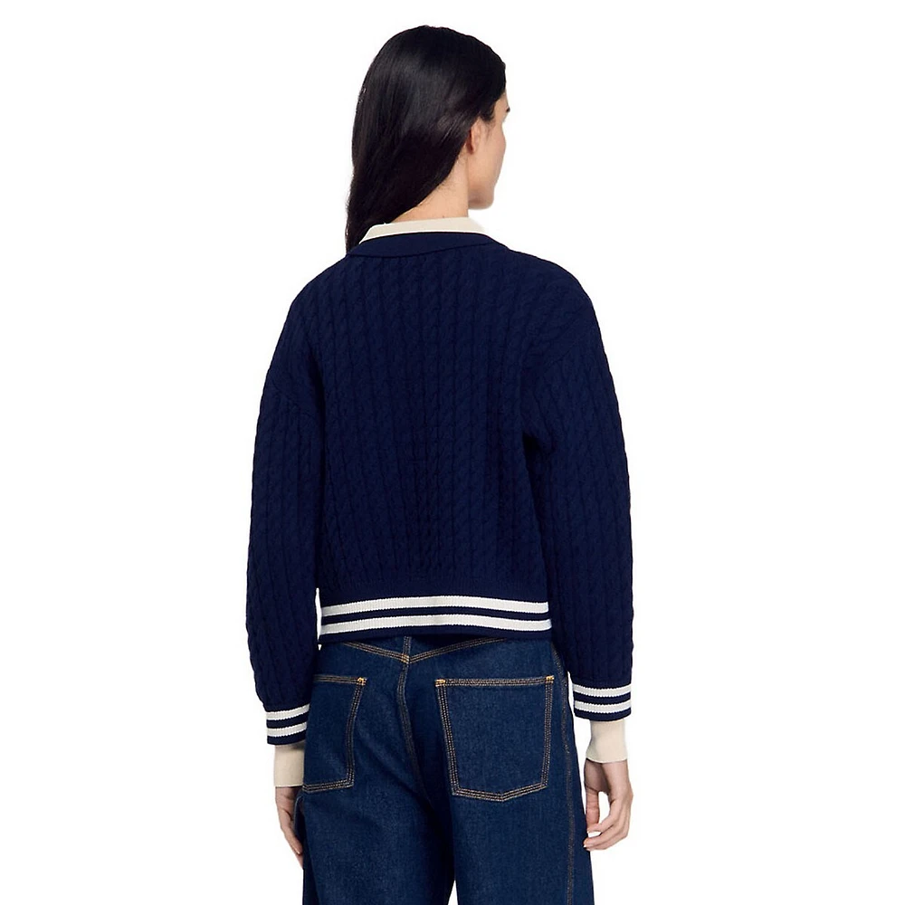 Fred Relaxed Cable-Knit Polo Sweater