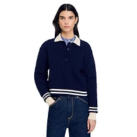 Fred Relaxed Cable-Knit Polo Sweater