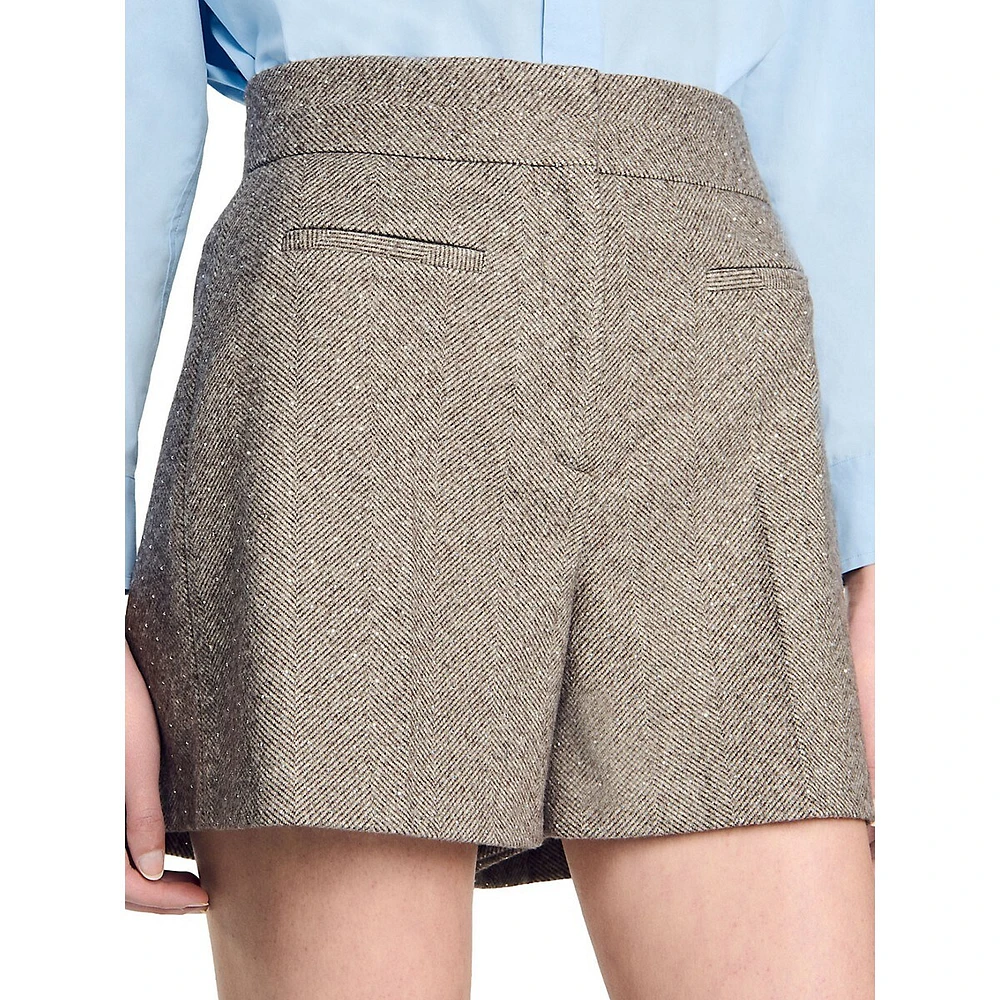 Aure Rhinestone-Embellished Herringbone Shorts