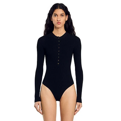 Jelly Long-Sleeve Ribbed-Knit Bodysuit