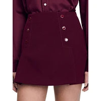 Hortie Wool-Blend Button-Trim Mini Skirt