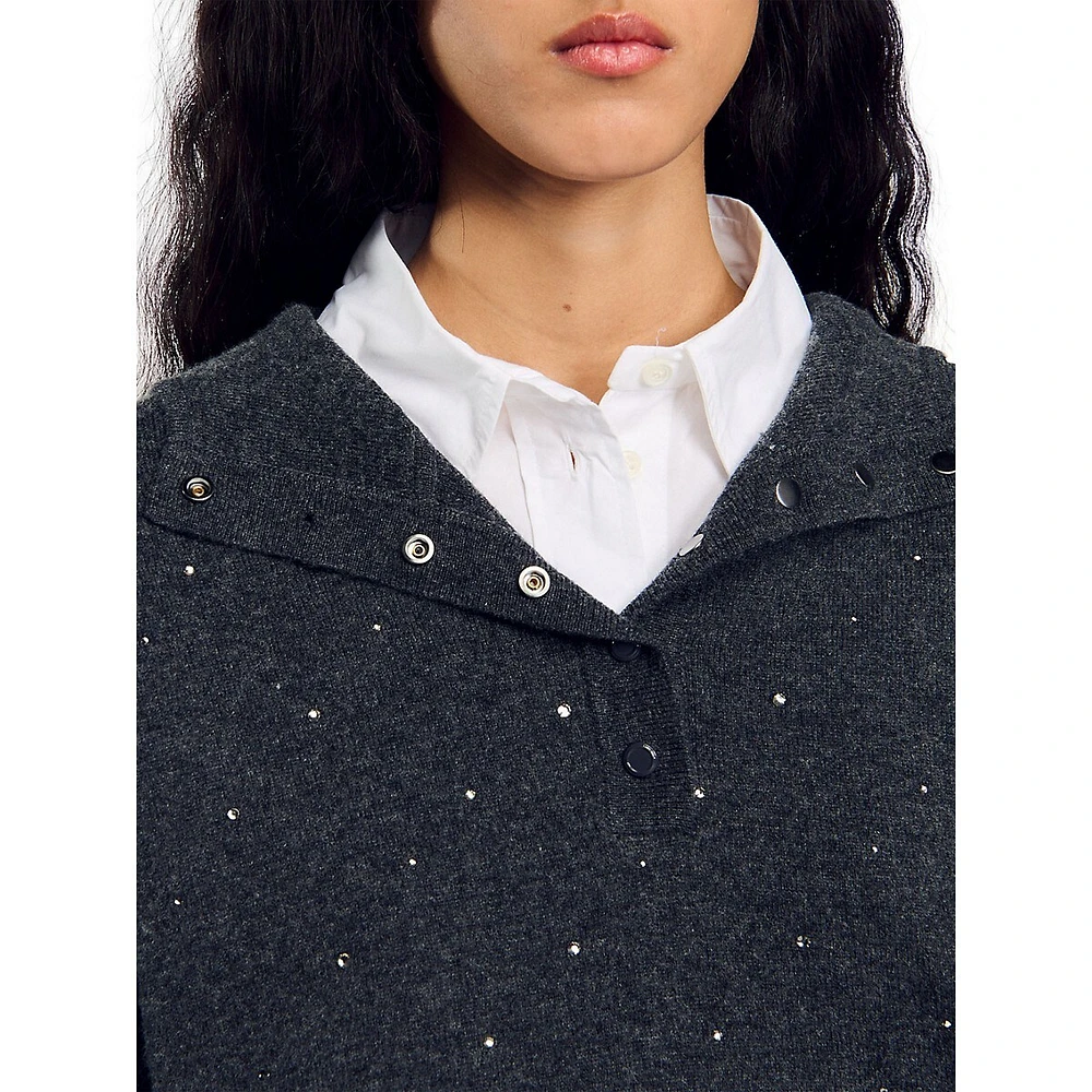 Agora Rhinestone-Embellished Hooded Sweater